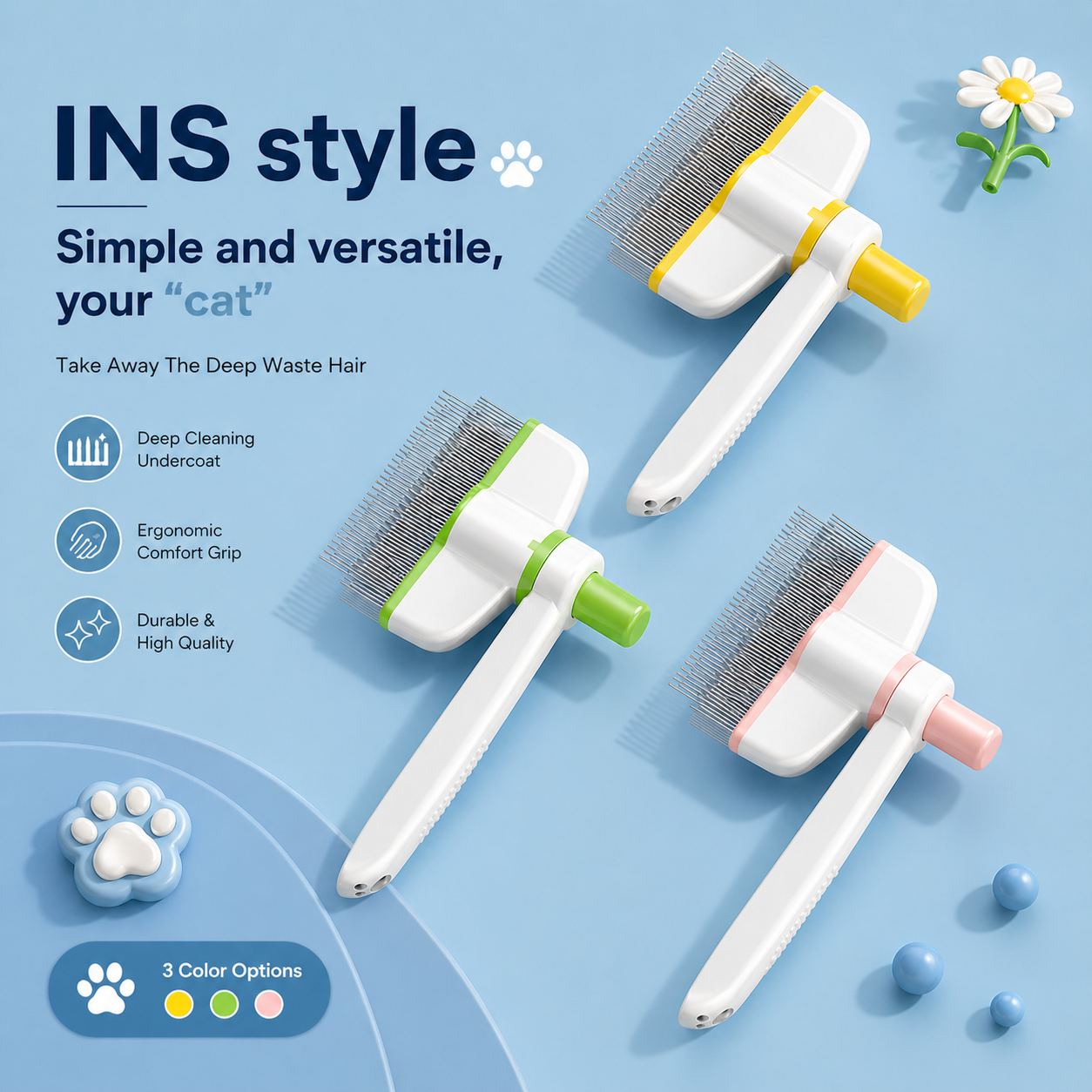 Gentle Deshedding Brush for Cats & Dogs – No Mess 🐾