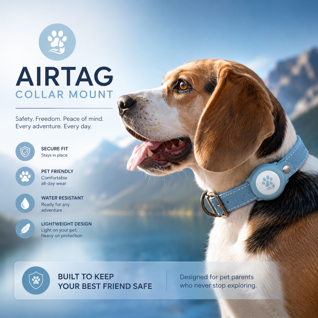 Reflective AirTag Dog Collar — Built-In Tracker Holder, Adjustable Nylon