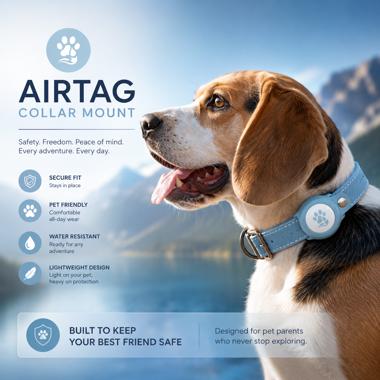Reflective AirTag Dog Collar — Built-In Tracker Holder, Adjustable Nylon