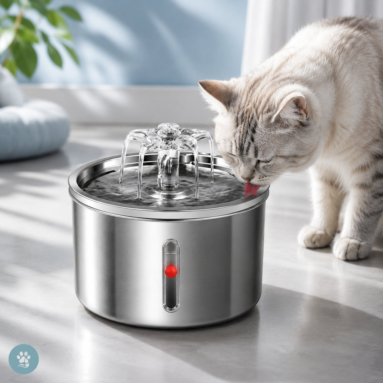 Stainless Steel Cat Water Fountain — Automatic Flower Dispenser with Filter
