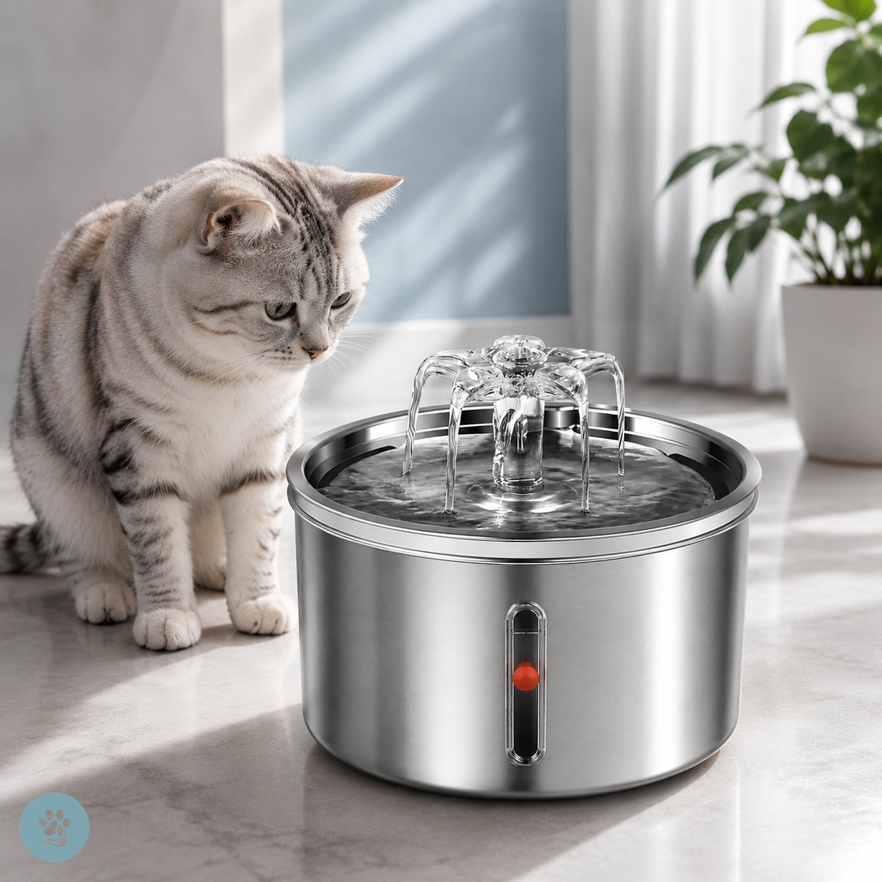 Stainless Steel Cat Water Fountain — Automatic Flower Dispenser with Filter