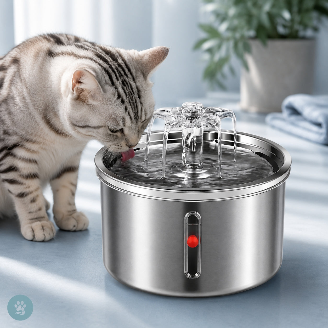 Stainless Steel Cat Water Fountain — Automatic Flower Dispenser with Filter