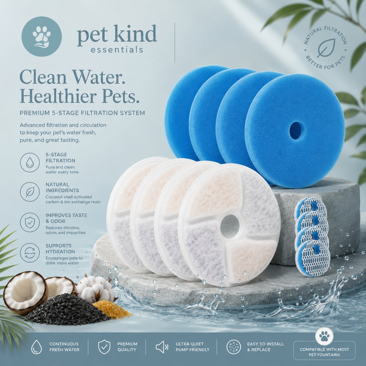 Stainless Steel Cat Water Fountain — Automatic Flower Dispenser with Filter