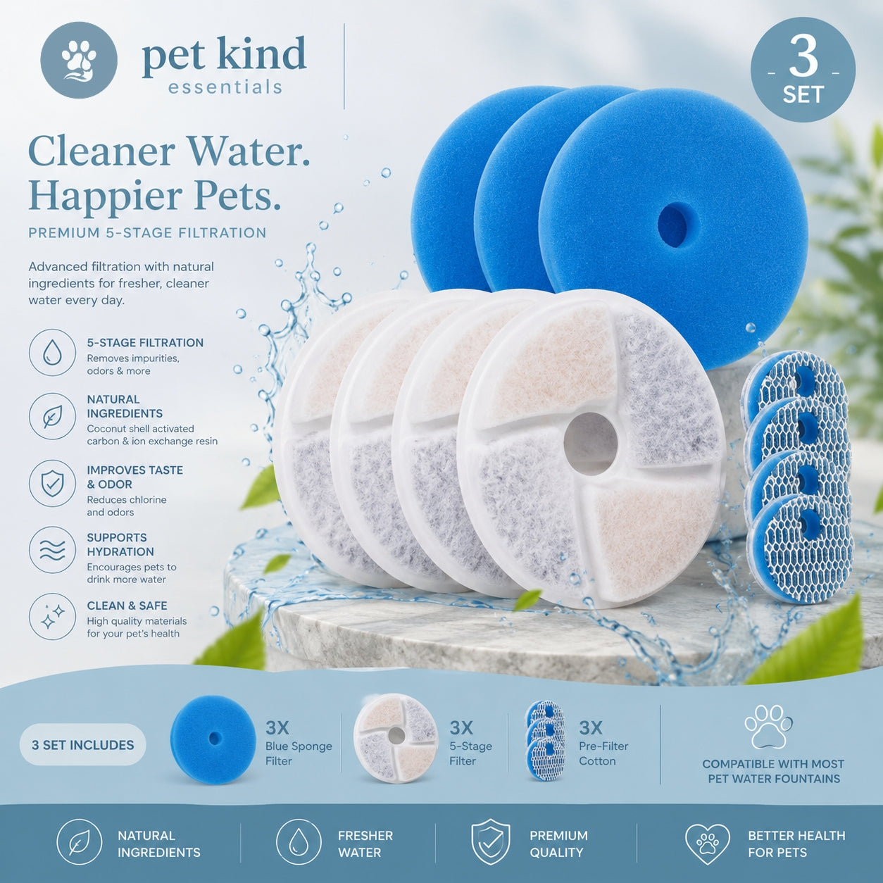 Stainless Steel Cat Water Fountain — Automatic Flower Dispenser with Filter