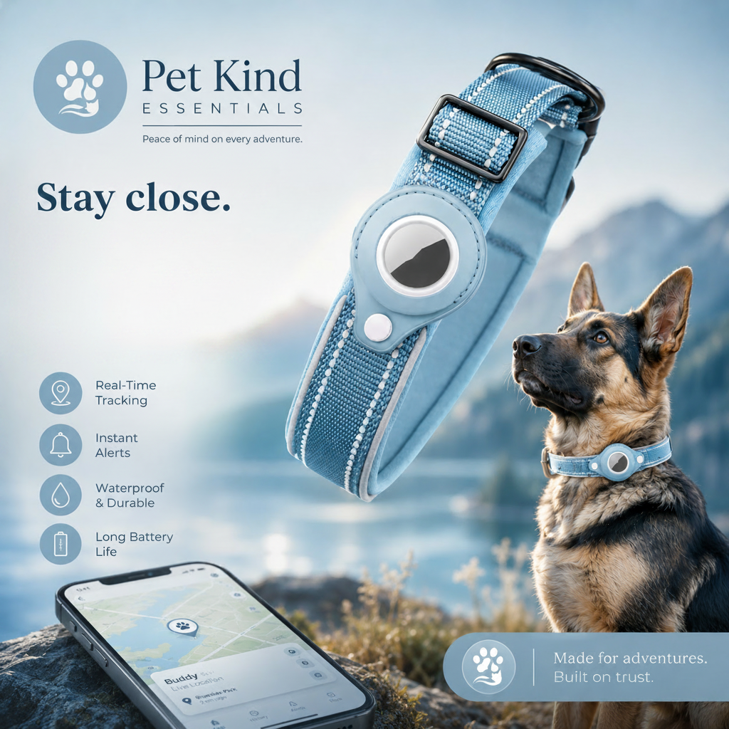 Reflective AirTag Dog Collar — Built-In Tracker Holder, Adjustable Nylon